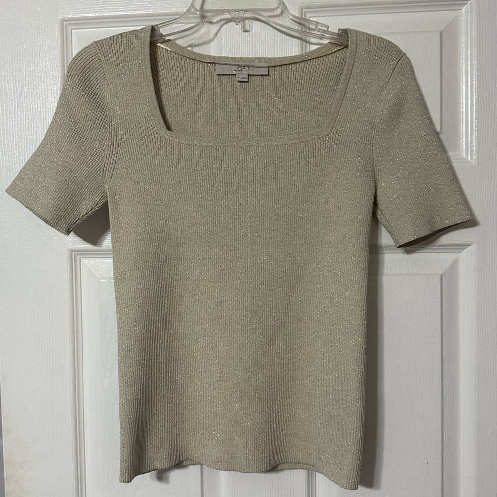 Loft Fitted Ribbed Short Sleeve Sweater